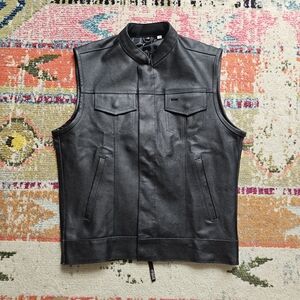 Jackets 4 Bikes Leather Motorcycle Vest Mens Small Black Biker Zip Up New w Tags